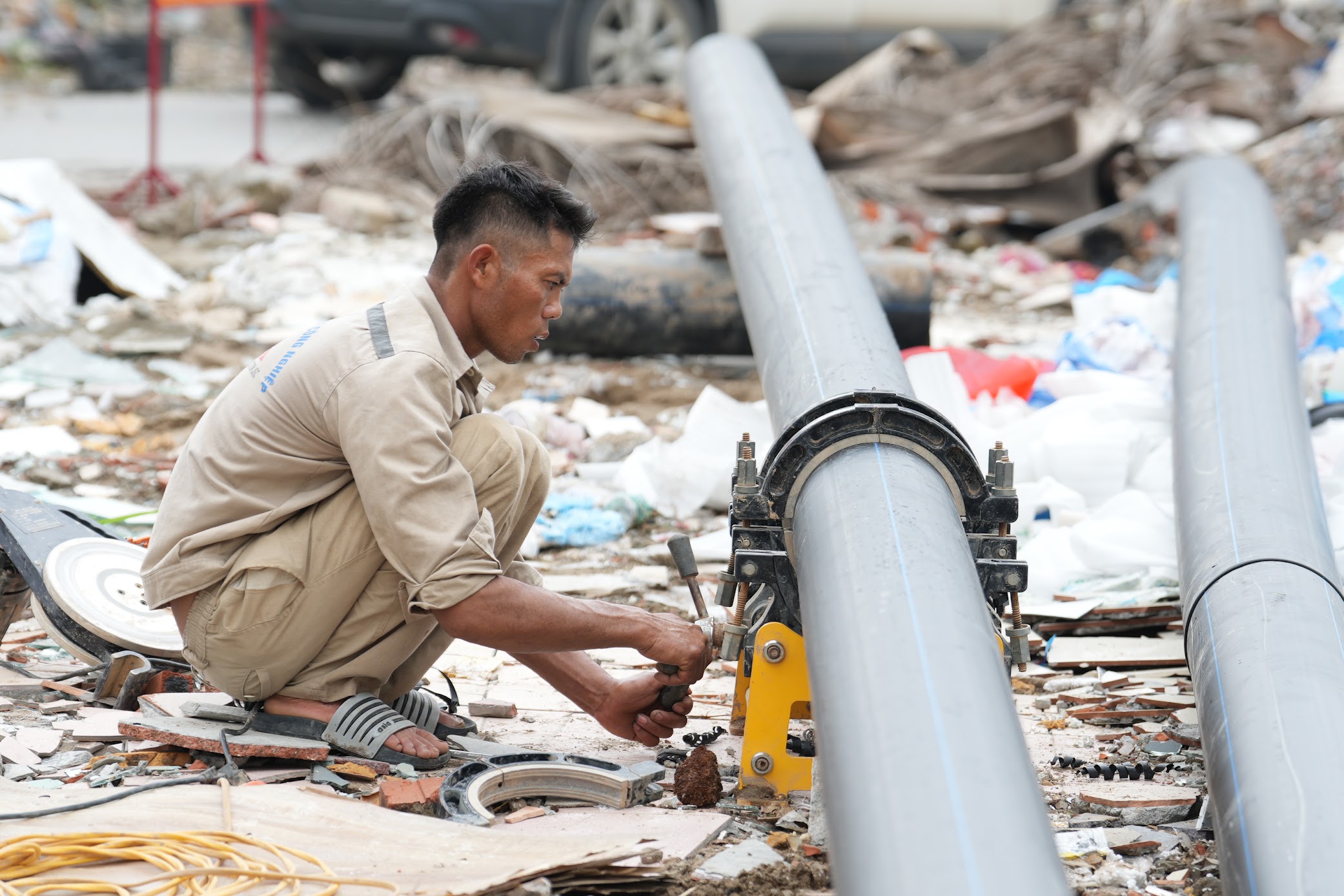 Công trường nút giao Phạm Tu