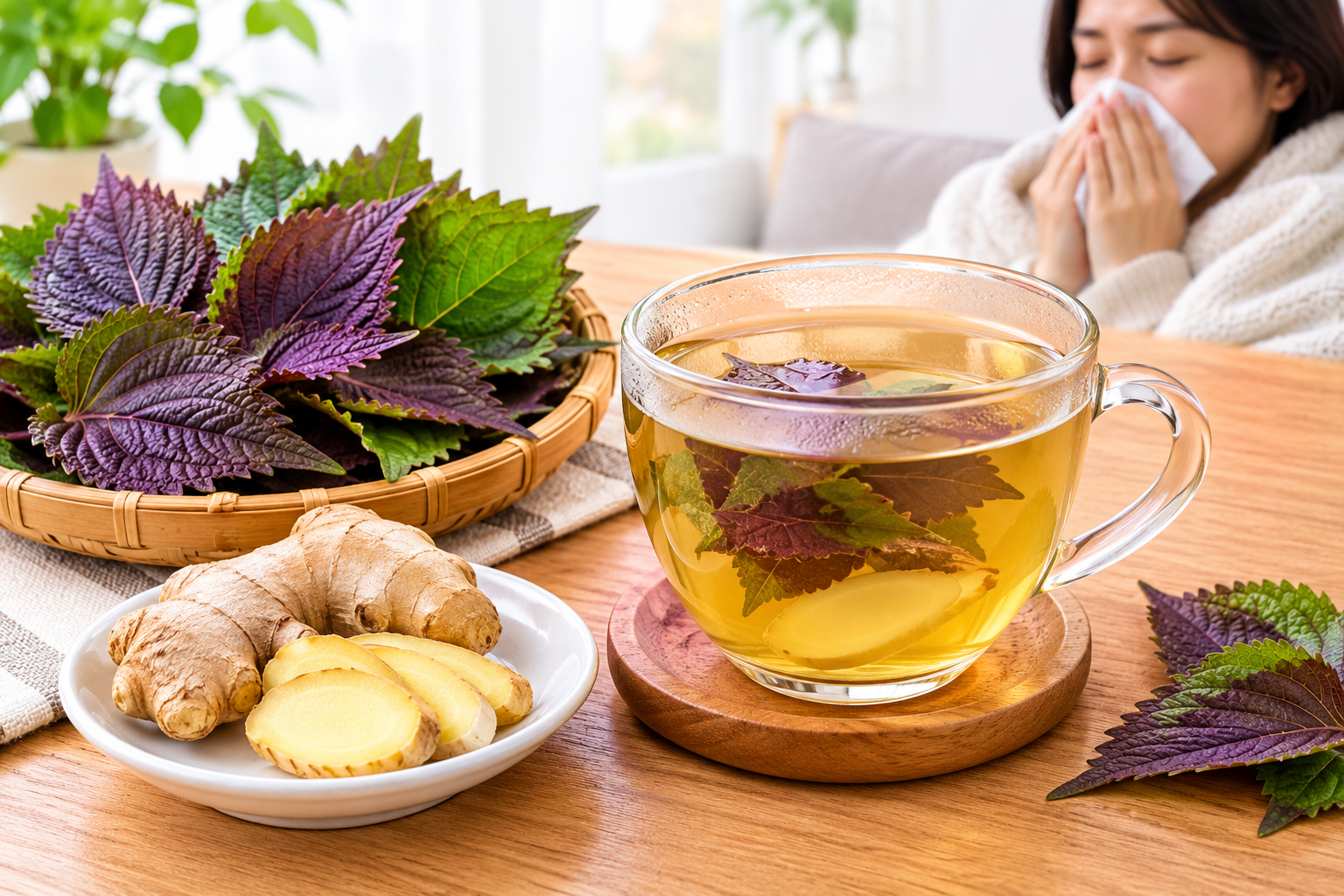 Nước lá tía tô kết hợp gừng khi bị cảm: lợi ích thực tế và giới hạn cần biết